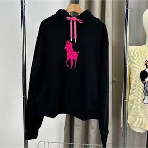 Polo Ralph Lauren Black Hoodie with Pink Graphic